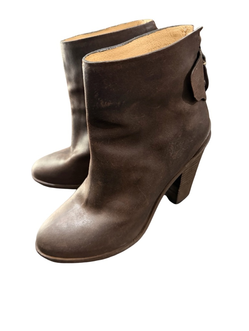 rag & bone Dark Brown Leather Ankle Boots with Stacked Heel